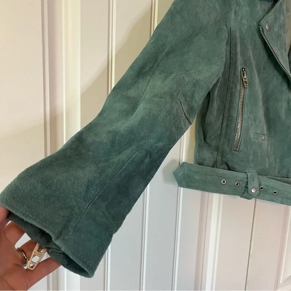Blank NYC Suede Moto Jacket Sage Green Leather Size XL - Picture 6 of 15